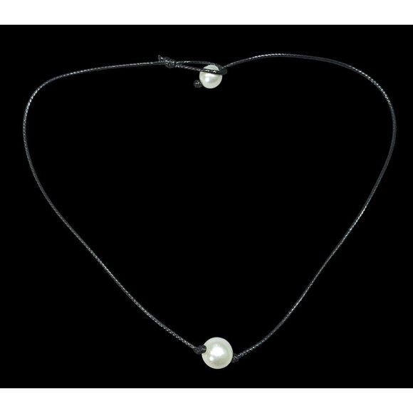 Minimalist Faux Pearl Necklace On Black Cord - Picture 1 of 6